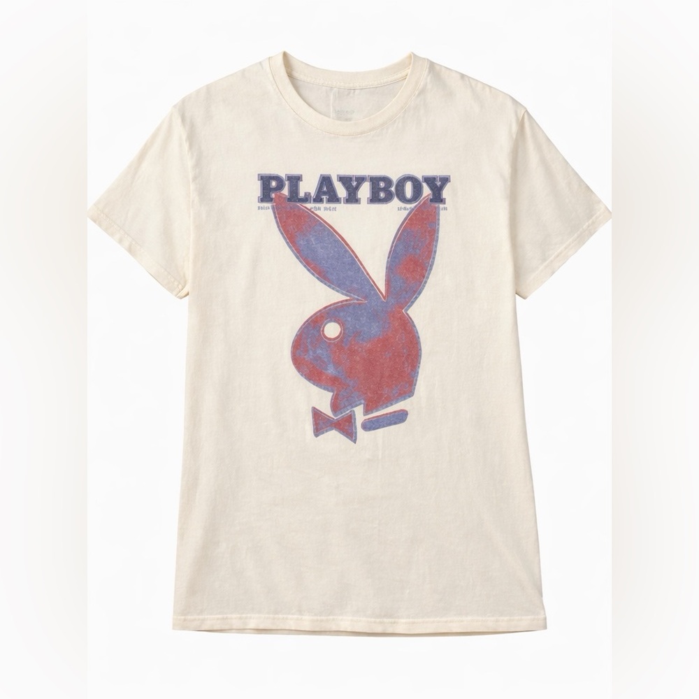 Playboy Graphic Tee XL Vintage Style Bunny Logo Cream Y2K Streetwear Shirt